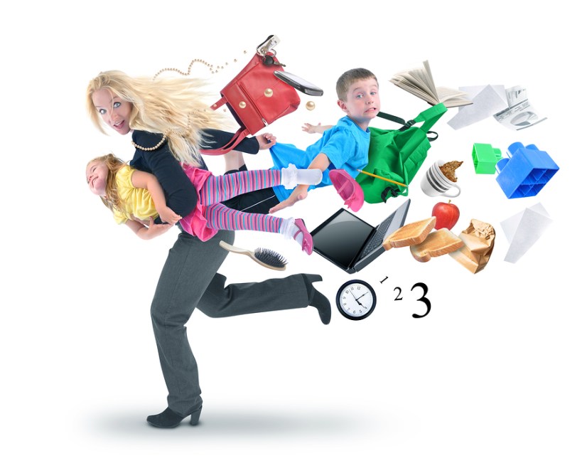 Stress Mother Running Late With Kids